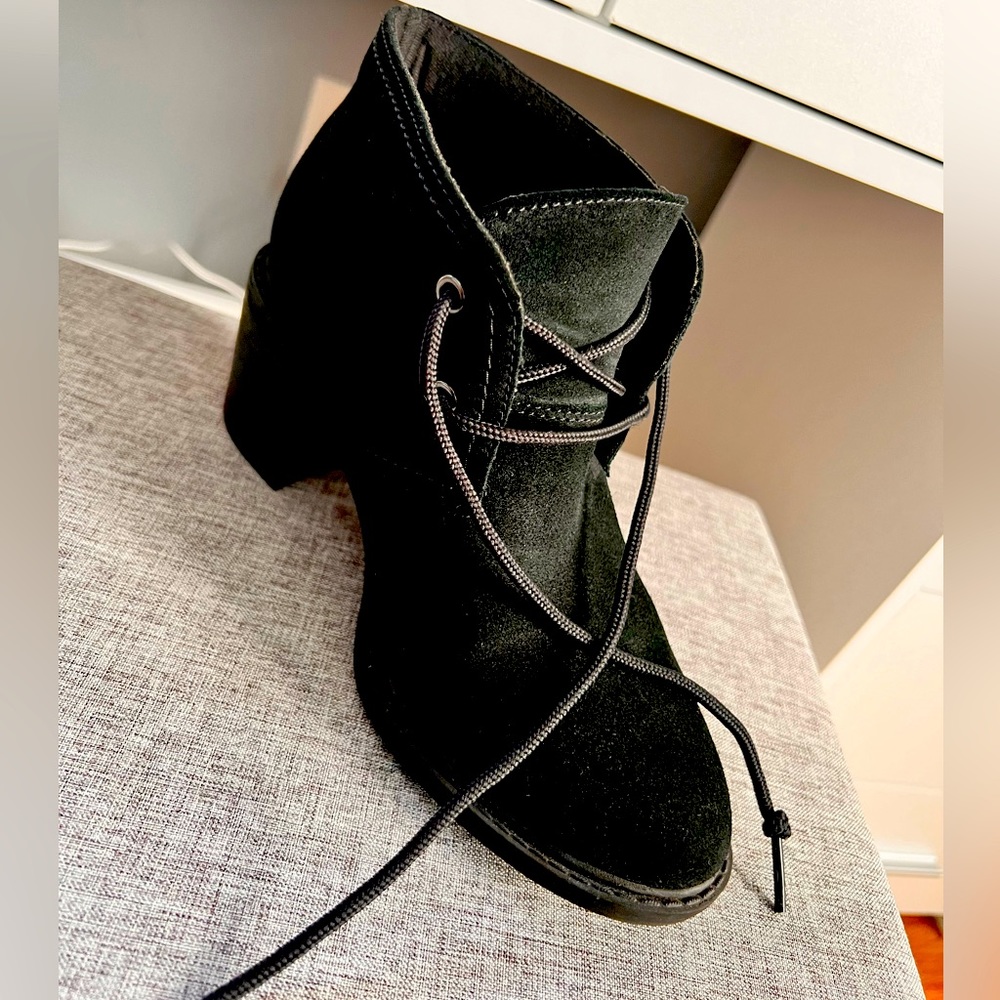 Clarks black suede heels boots